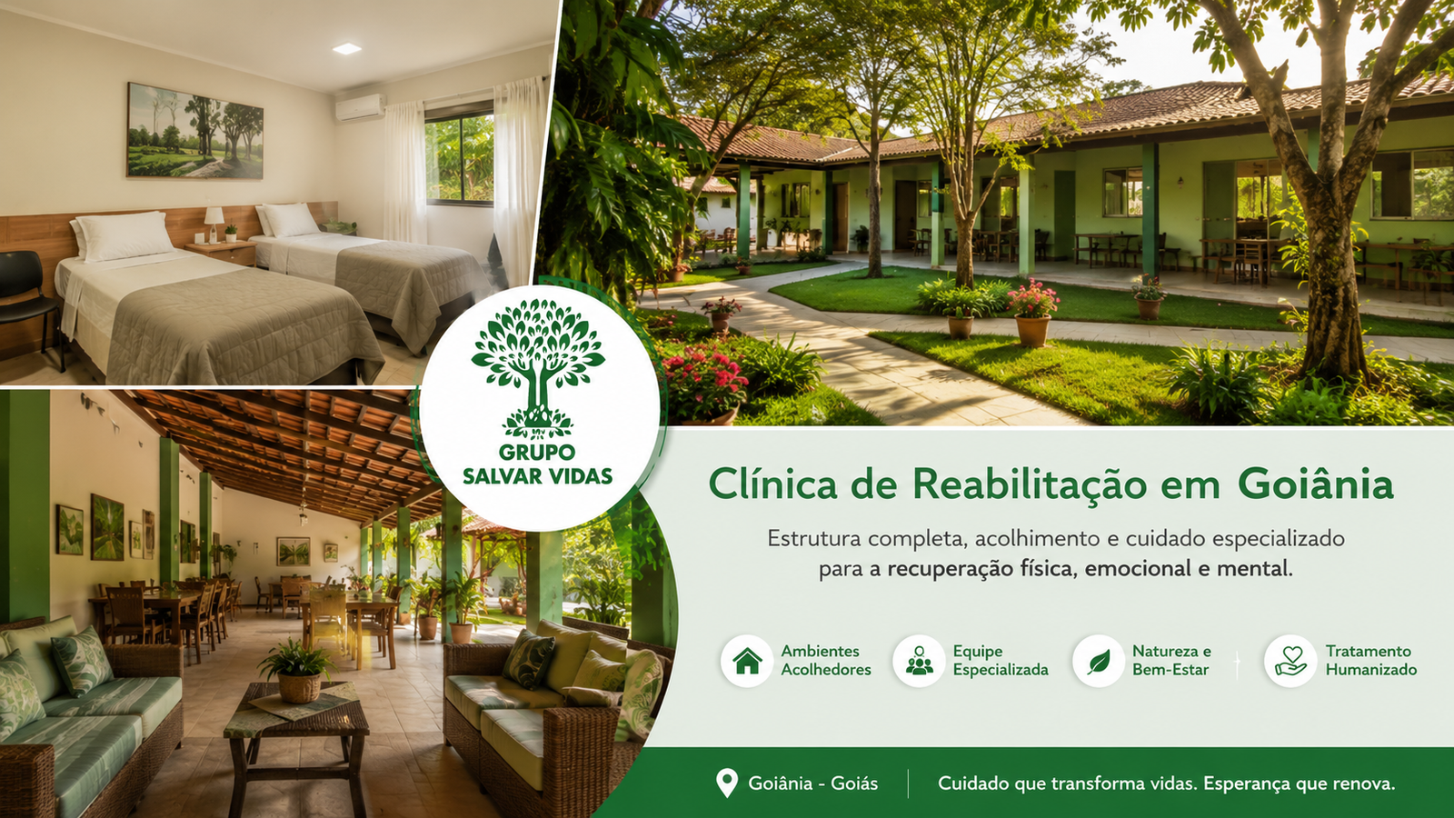 Estrutura completa de clínica de reabilitação em Goiânia