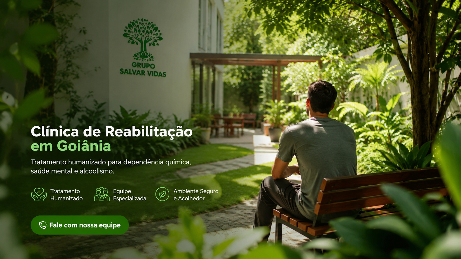 Área verde e ambiente acolhedor em clínica de reabilitação em Goiânia
