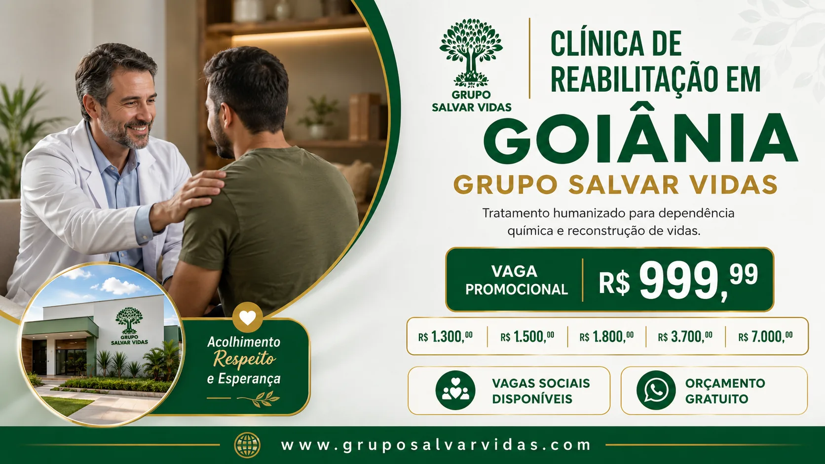 Clínica particular de recuperação em Goiânia com orientação familiar do Grupo Salvar Vidas