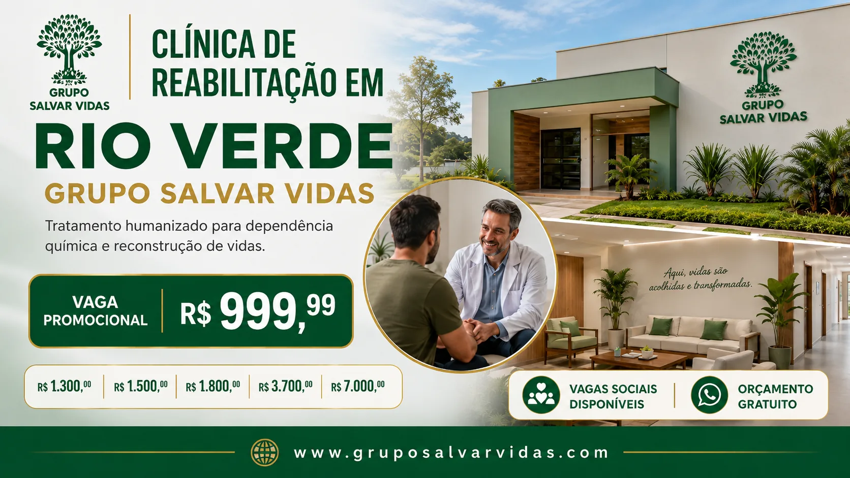 Clínica particular de recuperação em Rio Verde com orientação familiar do Grupo Salvar Vidas