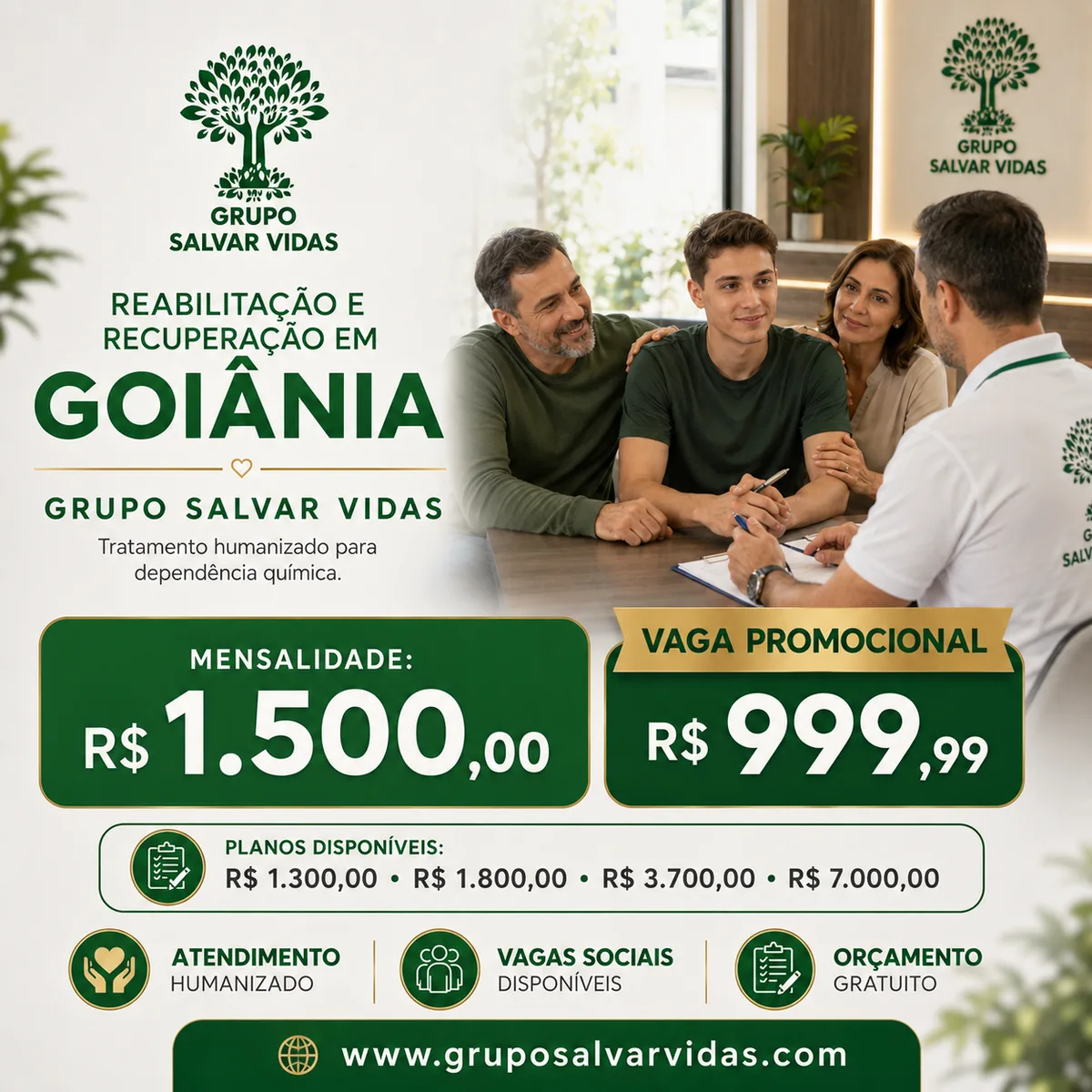 Clínica particular com estrutura, privacidade e suporte familiar