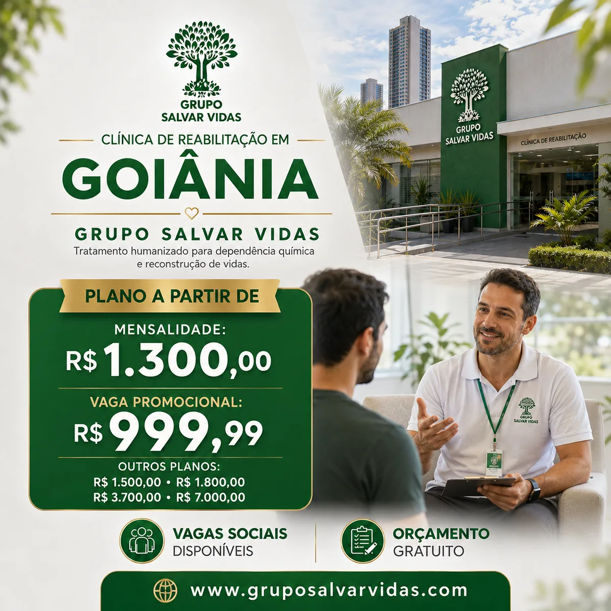 Valores de clínica particular e vagas sociais