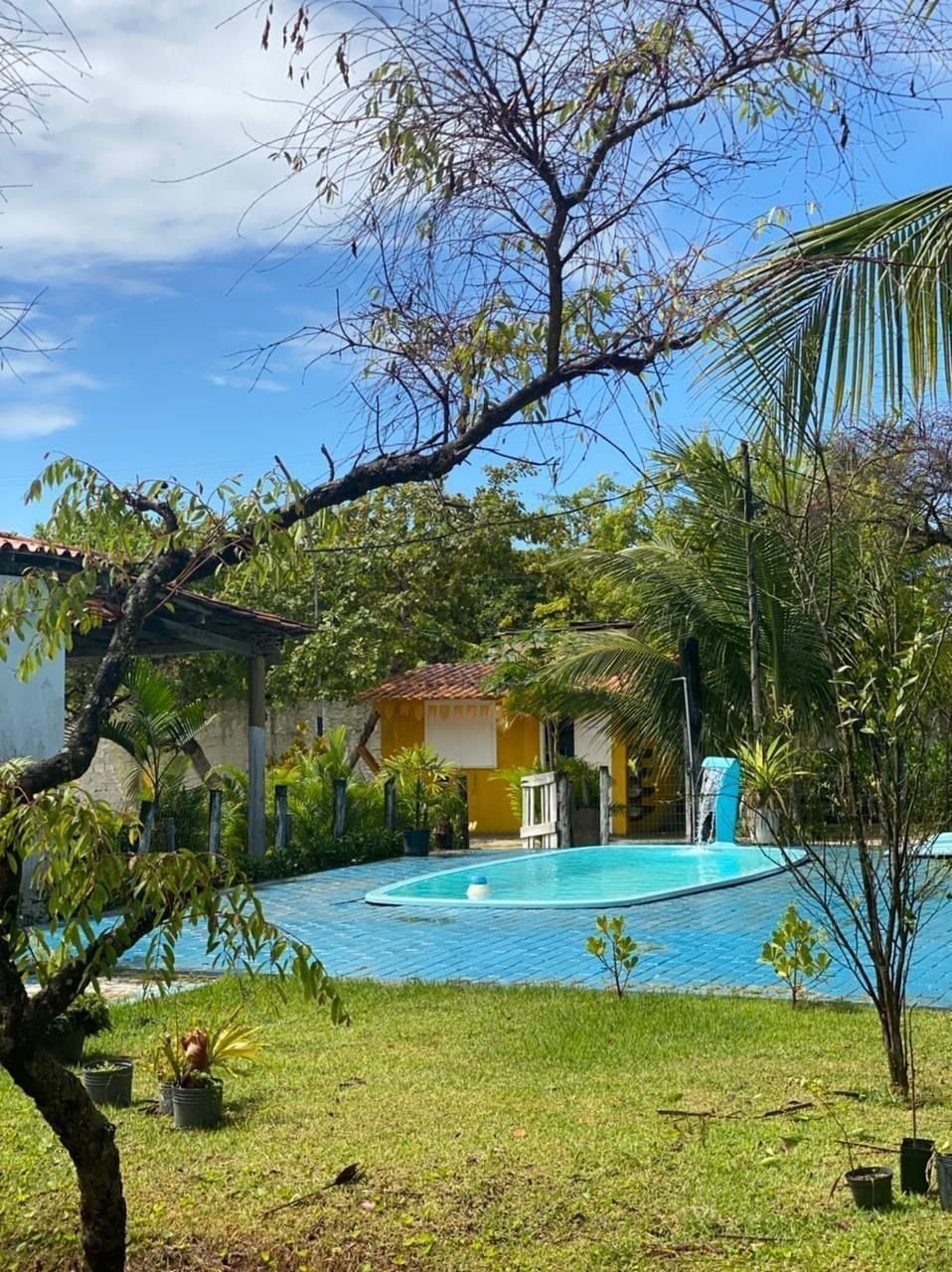 Área externa com piscina da clínica