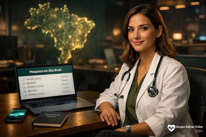 Material institucional do Grupo Salvar Vidas associado à saúde e orientação profissional