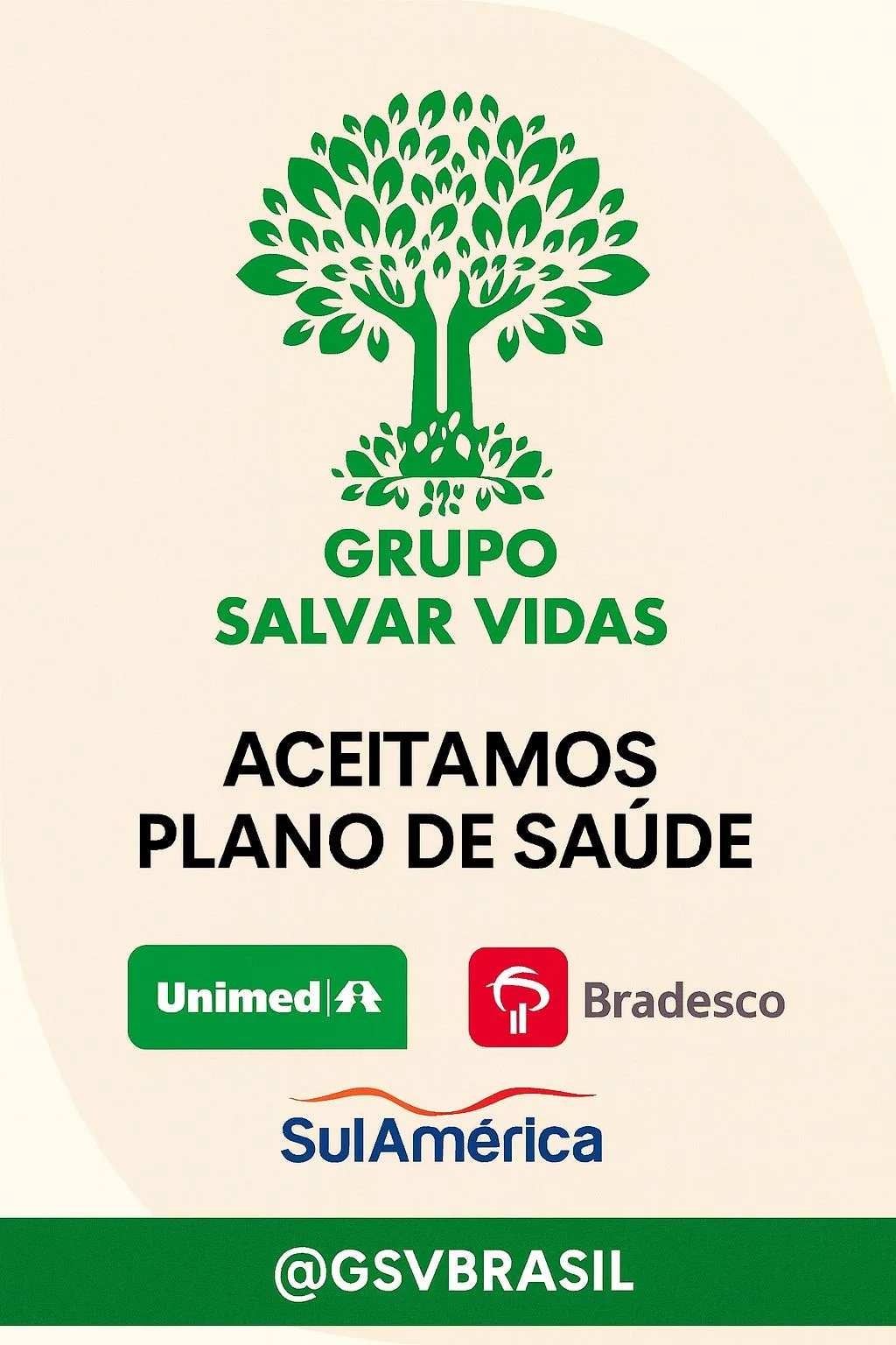 Arte do Grupo Salvar Vidas informando atendimento com planos de saúde