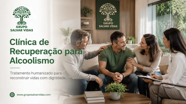 Clínica de recuperação acolhedora e moderna: imagem institucional do Grupo Salvar Vidas sobre alcoolismo, acolhimento, saúde mental e tratamento humanizado.