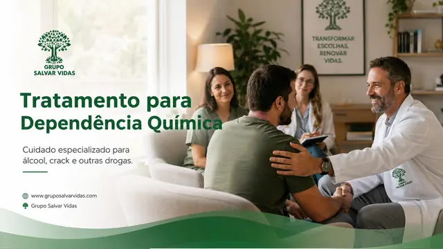 Tratamento para dependência química: imagem institucional do Grupo Salvar Vidas sobre dependência química, acolhimento, saúde mental e tratamento humanizado.