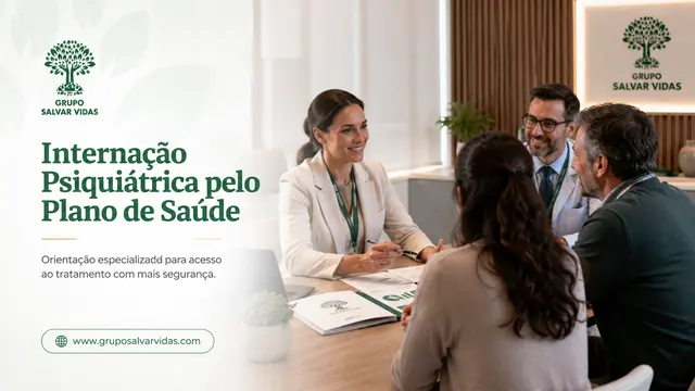 Internação psiquiátrica pelo plano de saúde: imagem institucional do Grupo Salvar Vidas sobre plano de saúde, acolhimento, saúde mental e tratamento humanizado.