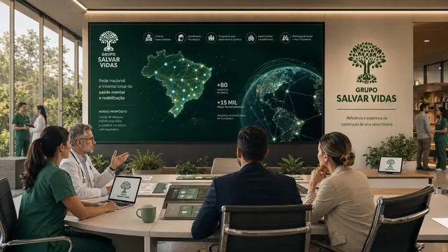 Centro de operações de saúde e bem estar: imagem institucional do Grupo Salvar Vidas sobre acolhimento e esperança, acolhimento, saúde mental e tratamento humanizado.