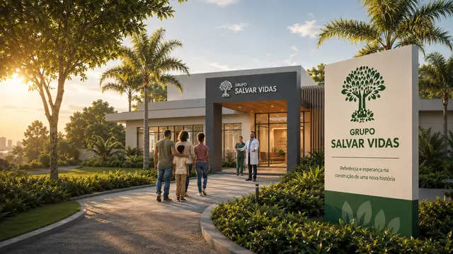 Entrada acolhedora do grupo salvar vidas: imagem institucional do Grupo Salvar Vidas sobre acolhimento e esperança, acolhimento, saúde mental e tratamento humanizado.