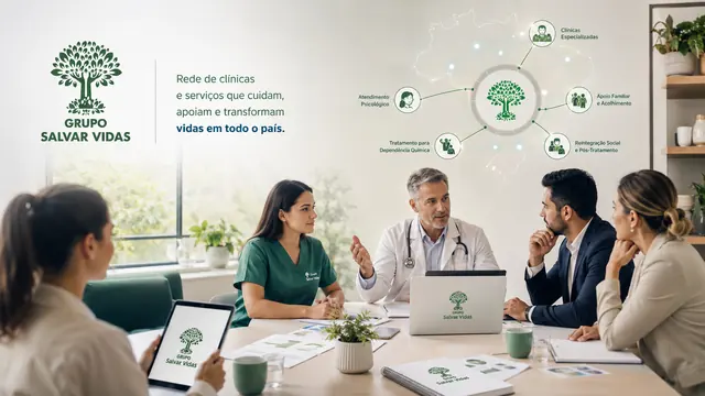 Reunião estratégica grupo salvar vidas: imagem institucional do Grupo Salvar Vidas sobre acolhimento e esperança, acolhimento, saúde mental e tratamento humanizado.