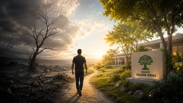Caminho para a luz e mudança: imagem institucional do Grupo Salvar Vidas sobre acolhimento e esperança, acolhimento, saúde mental e tratamento humanizado.