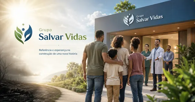 Grupo salvar vidas esperança e acolhimento: imagem institucional do Grupo Salvar Vidas sobre acolhimento e esperança, acolhimento, saúde mental e tratamento humanizado.