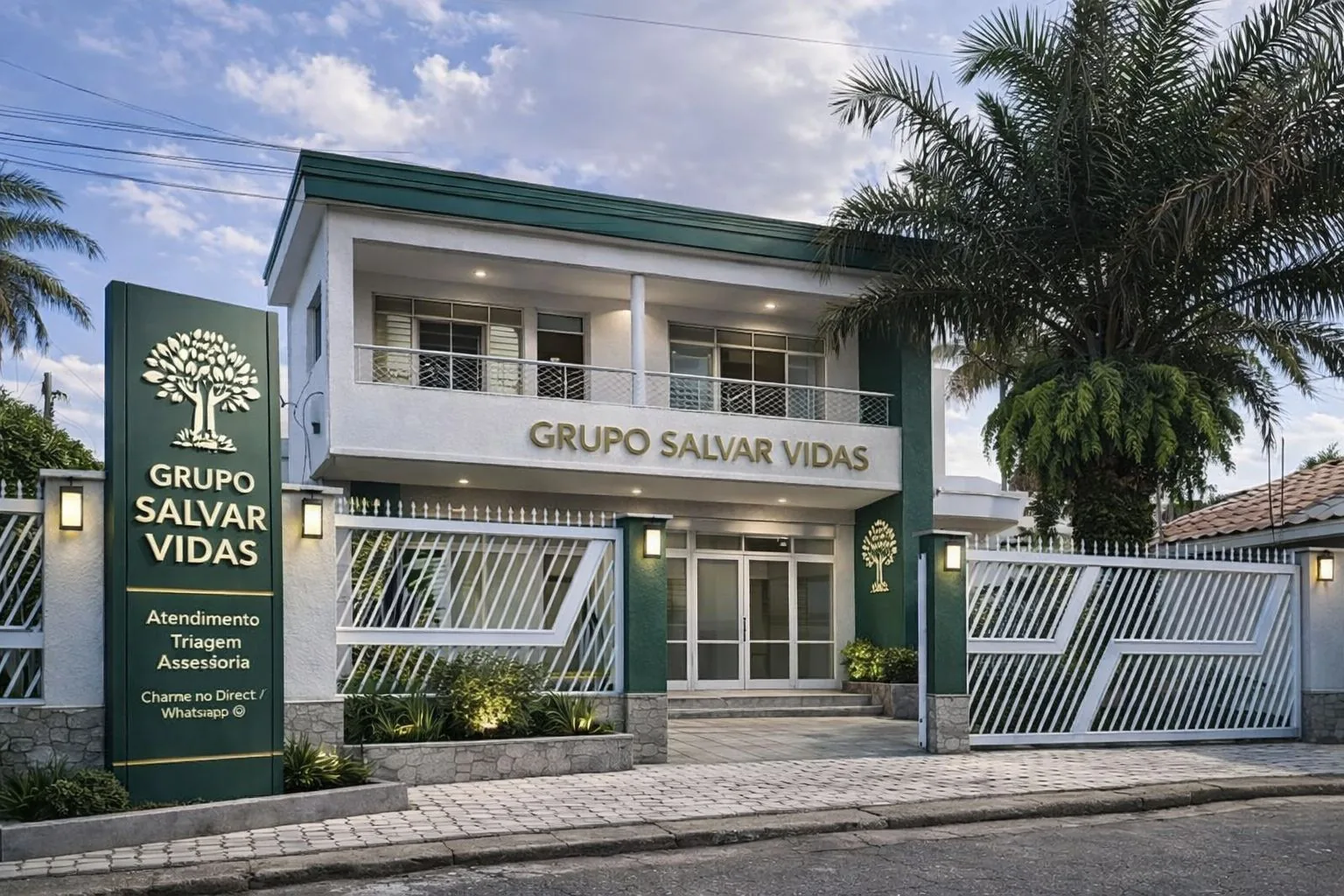 Fachada e identidade visual do Grupo Salvar Vidas